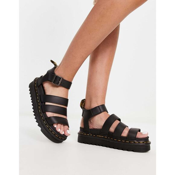 NEW Dr. Martens Vegan Blaire Sandals Black Felix Rub Off - Size 8 - Picture 2 of 6